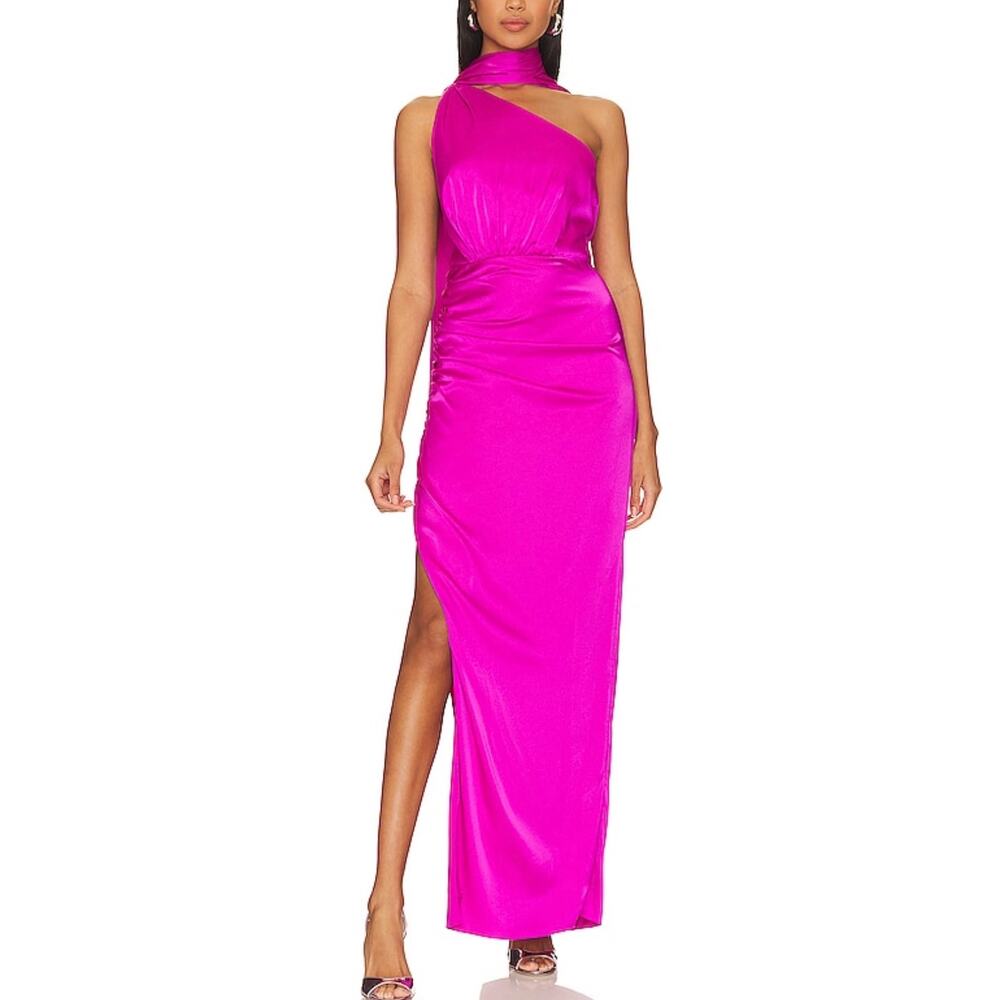 AIIFOS Midi Dress Julietta Gown Hot Pink Satin New $648